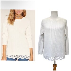 Cream Chunky Ribbed Knit Sweater with Lace Trim | Women’s S | Forever 21